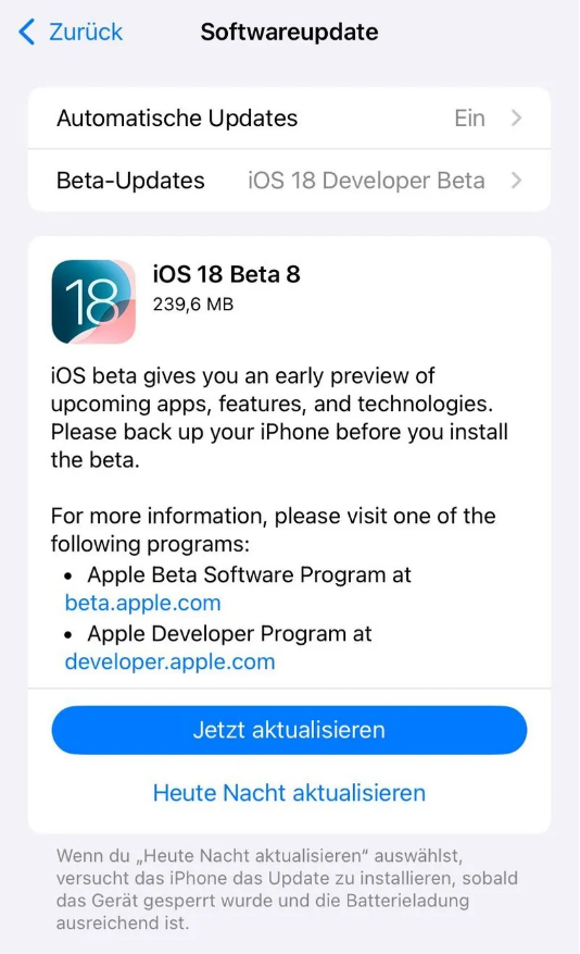 安仁苹果手机维修分享苹果 iOS / iPadOS 18 开发者预览版 Beta 8 发布 