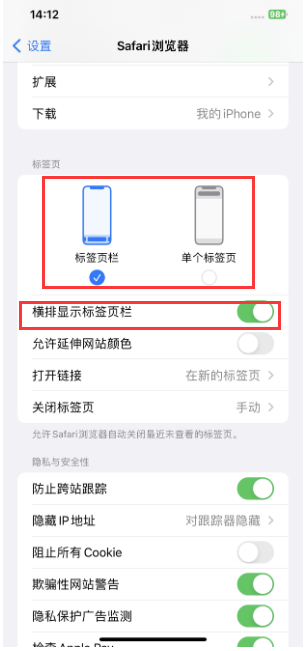 安仁苹果手机维修分享Safari浏览器如何切换标签栏位置 